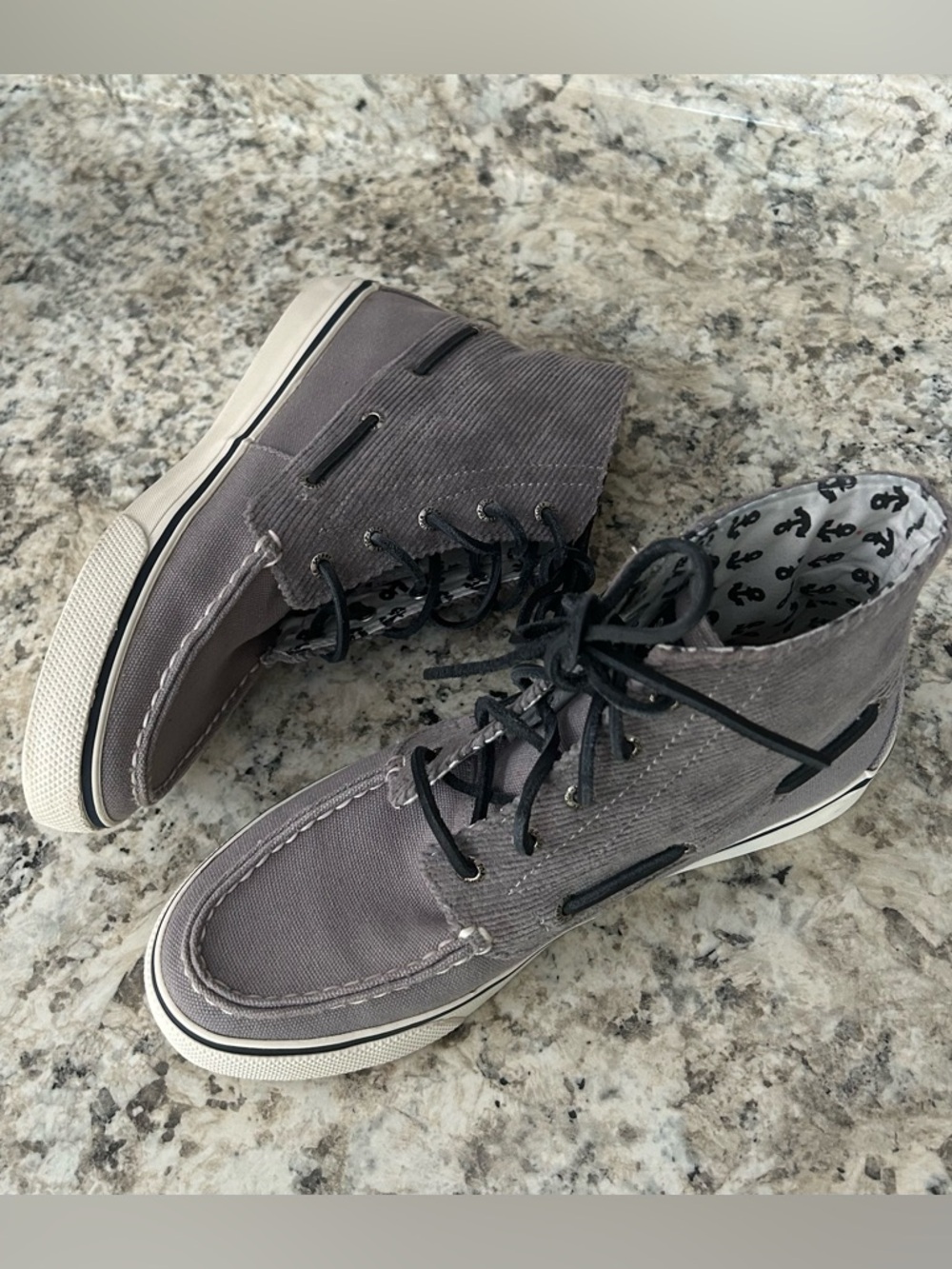 Sperry Gray Topsider High Top Corduroy Boat Shoes Sneakers Ankle Boots Size 7 - Picture 6 of 13
